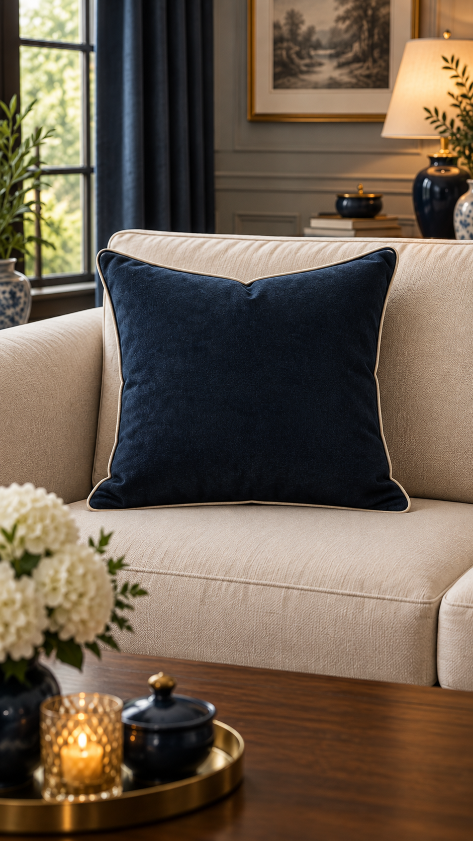 URAZZA Azur Maison lacivert floral desenli kırlent kılıfı
