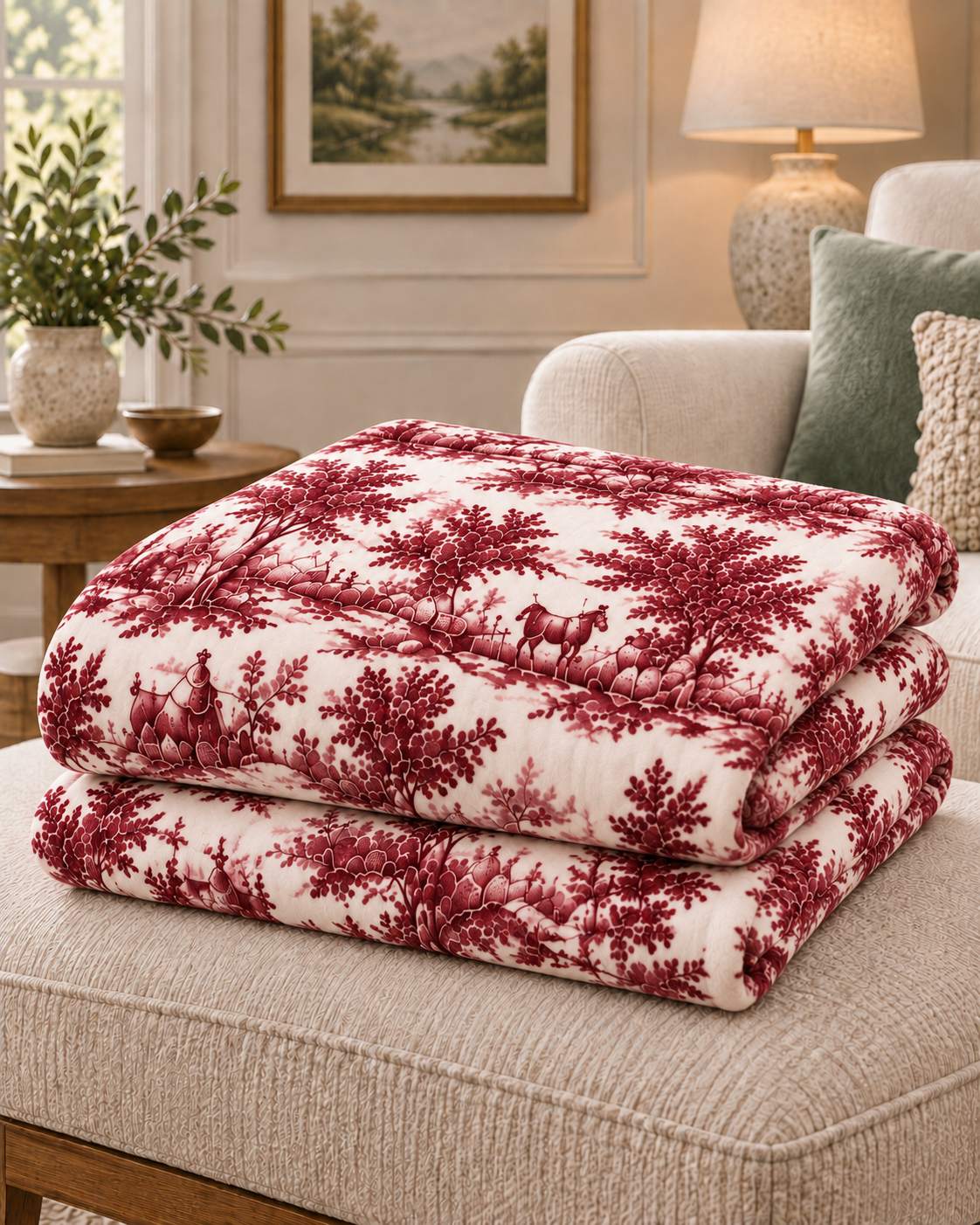 Bordo desenli Toile battaniye katlı görünüm – 140x180 cm
