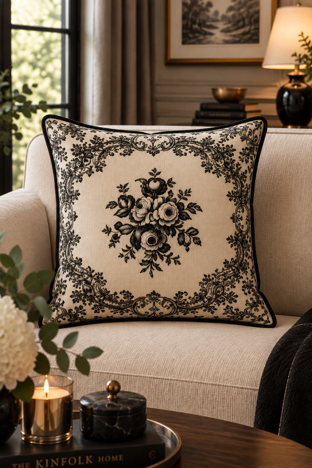 URAZZA Noir Fleur siyah floral desenli kırlent kılıfı ikinci görünüm