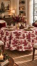 URAZZA Rubiana bordo pastoral desenli yuvarlak masa örtüsü 150x150 cm